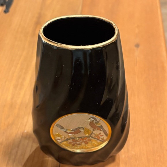 Japanese Chokin Art Black Porcelain Swirl Vase - Picture 3 of 7